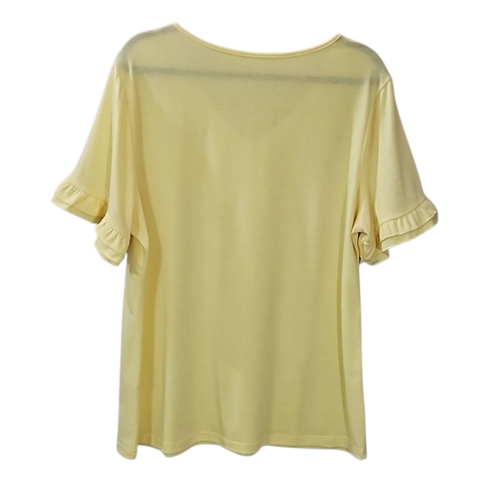 Women's Bright Yellow Double Ruffle Short Sleeve T-shirt Size XXL - Picture 7 of 10